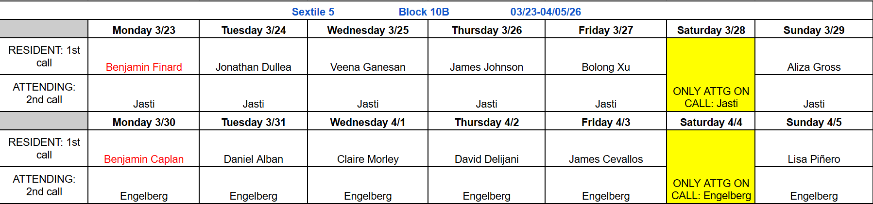 Block 10B- March 23 - April 5, 2026 (updated 3.23.26)
