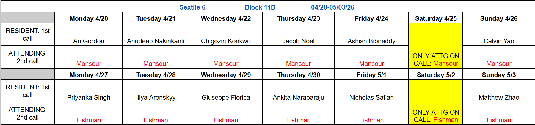 Block 11B - April 20 - May 3, 2026 (2nd update 3.23.26)