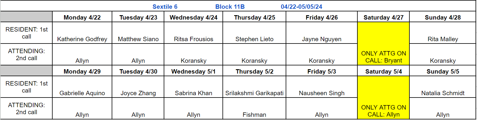 Block 11B - April 22 - May 5, 2024 (updated 4.15.2024)