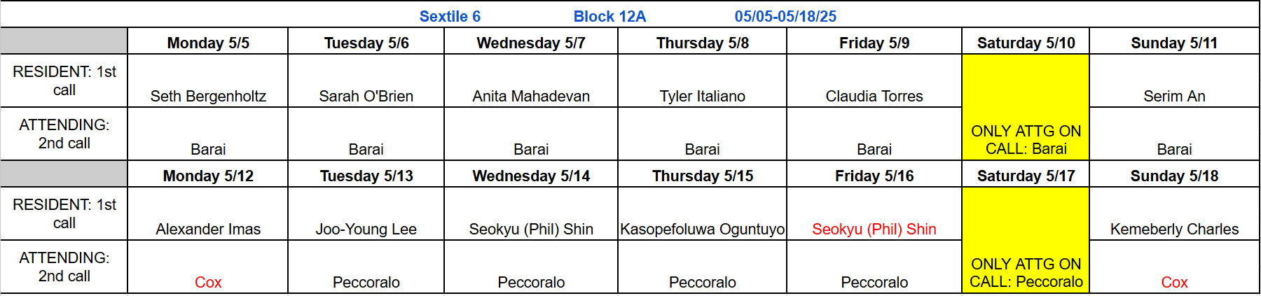 Block 12A - May 5-18, 2025 (updated 2.22.2025)