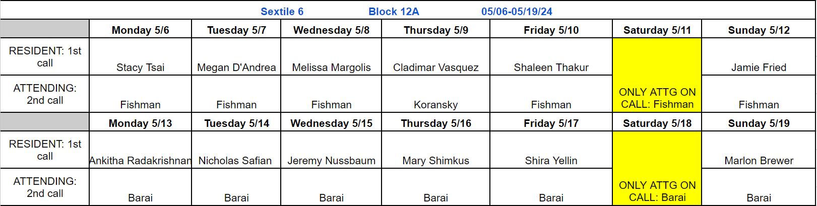 Block 12A - May 6-19, 2024 (updated 1.18.2024)