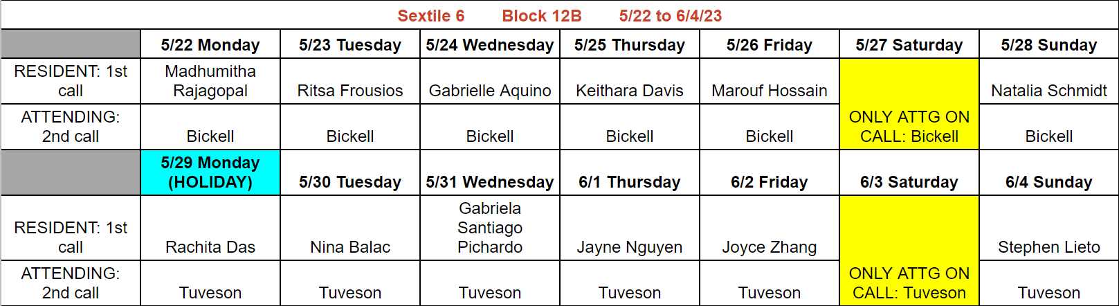 Block 12B - May 22 - June 4, 2023