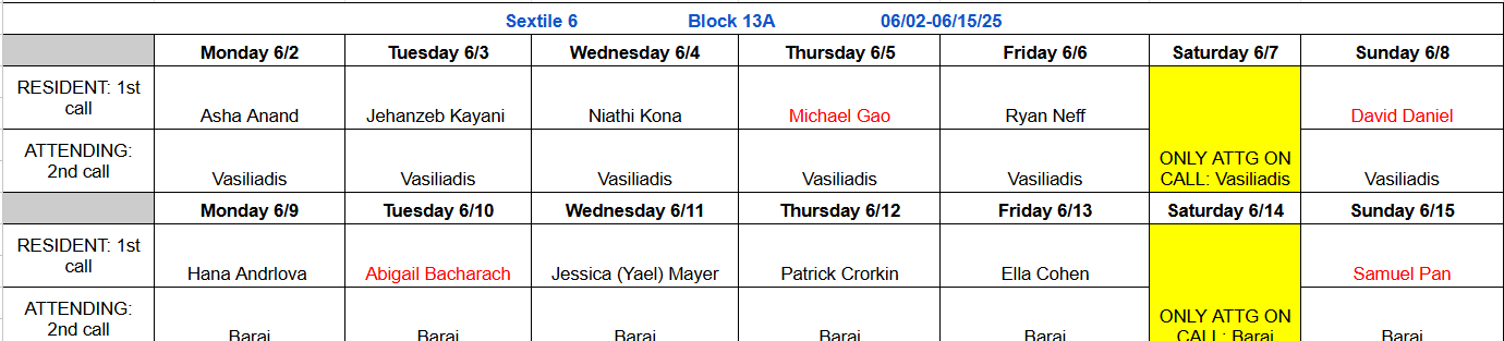 Block 13A - June 2-15, 2025 (updated 6.9.2025)