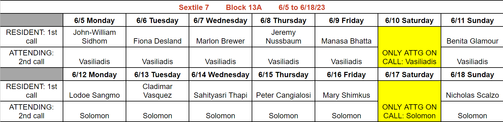 Block 13A - June 5-18, 2023