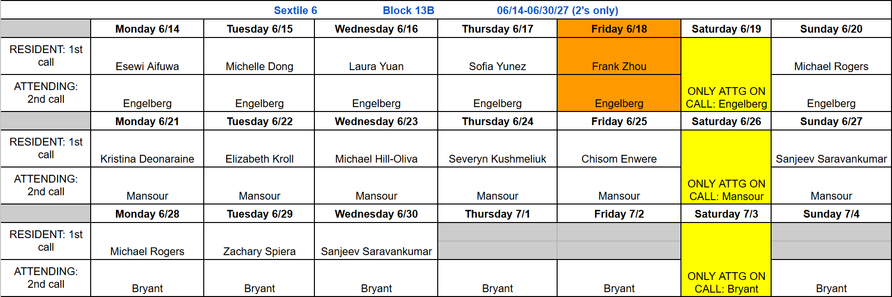 Block 13B - June 14-30, 2027 (updated 7.13.26)