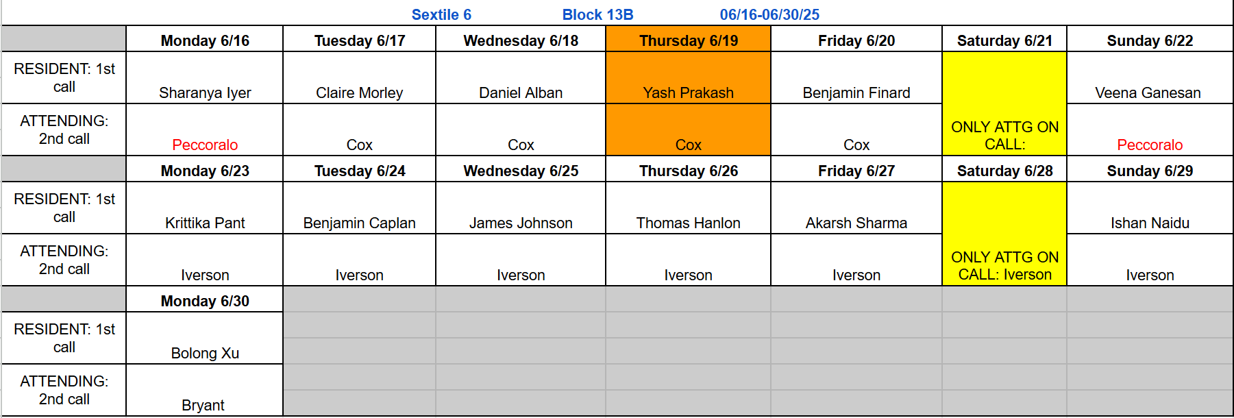 Block 13B - June 16-30, 2025 (updated 2.22.2025)