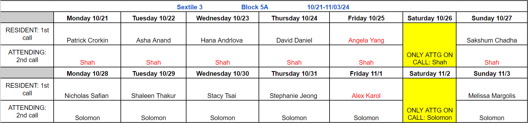 Block 5A - Oct 21 - Nov 3, 2024 (updated 10.21.2024)