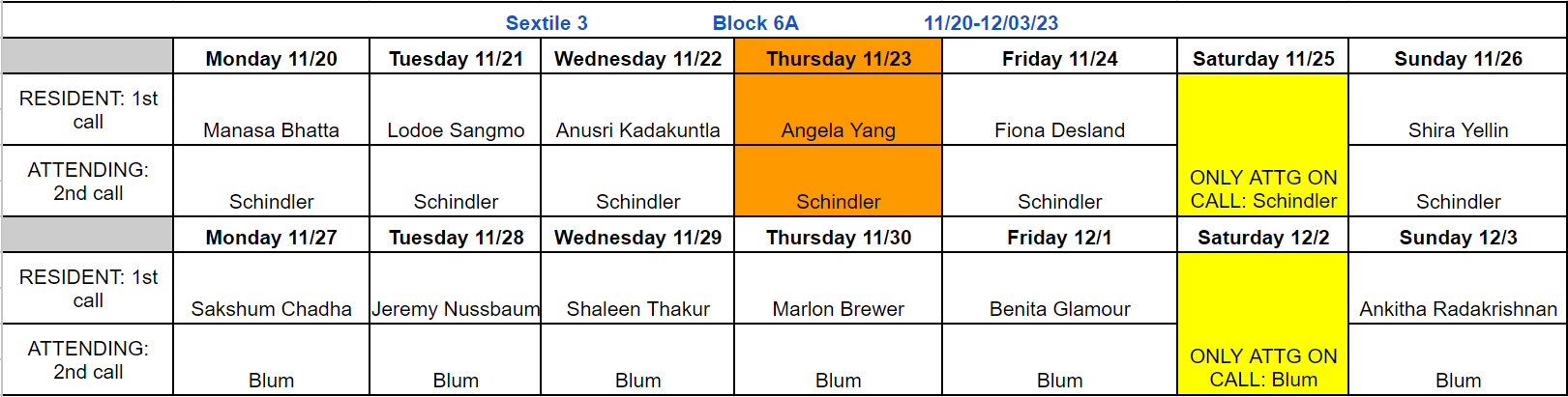 Block 6A - Nov 20 - Dec 3, 2023 (updated 10.9.2023)
