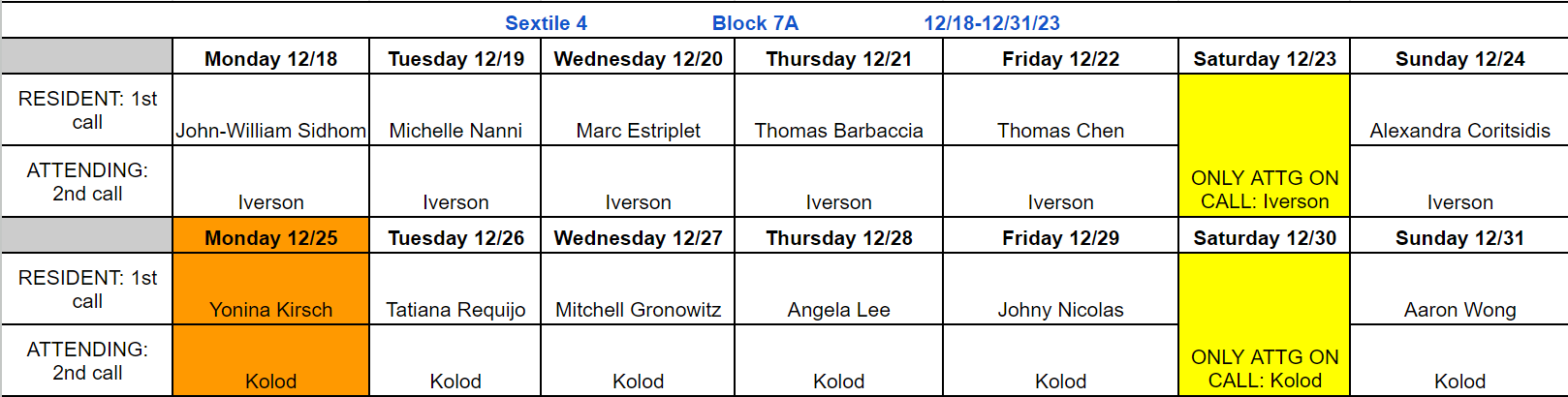 Block 7A - Dec 18-31, 2023 (updated 10.9.2023)