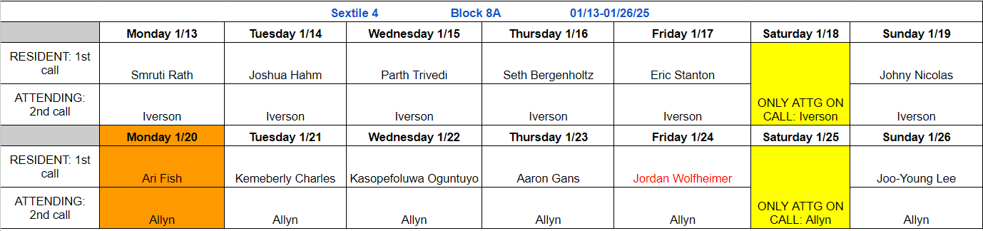 Block 8A - Jan 13-26, 2025 (updated 1.14.2025)