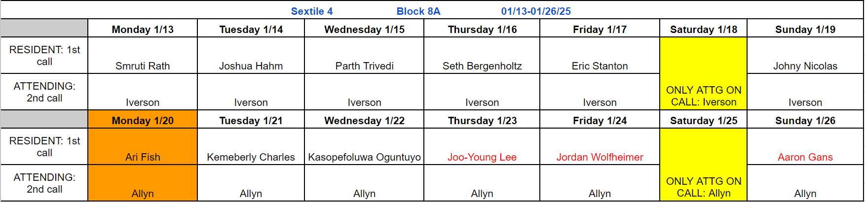 Block 8A - Jan 13-26, 2025 (updated 1.22.2025)